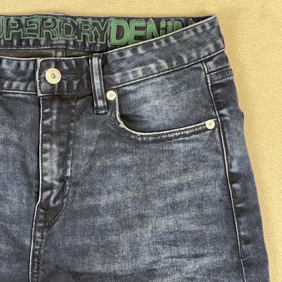 Superdry Short Mens 30 Blue Tyler 03 Cut Off Raw Hem Slim Fit Stretch‎ Denim - Picture 2 of 15